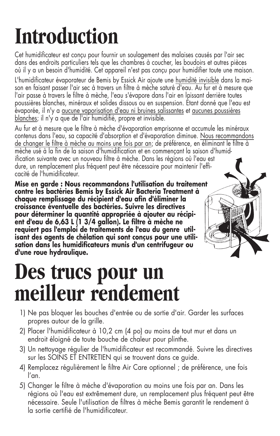 Introduction, Des trucs pour un meilleur rendement | Essick Air 726 000 2-speed User Manual | Page 31 / 44