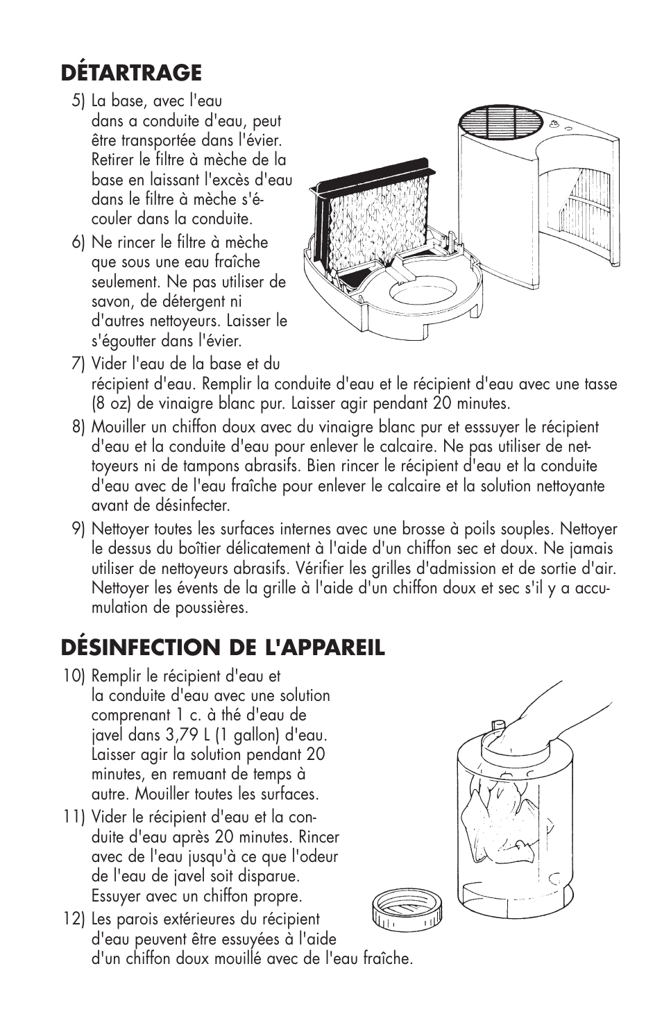 Détartrage, Désinfection de l'appareil | Essick Air 726 000 2-speed User Manual | Page 36 / 44