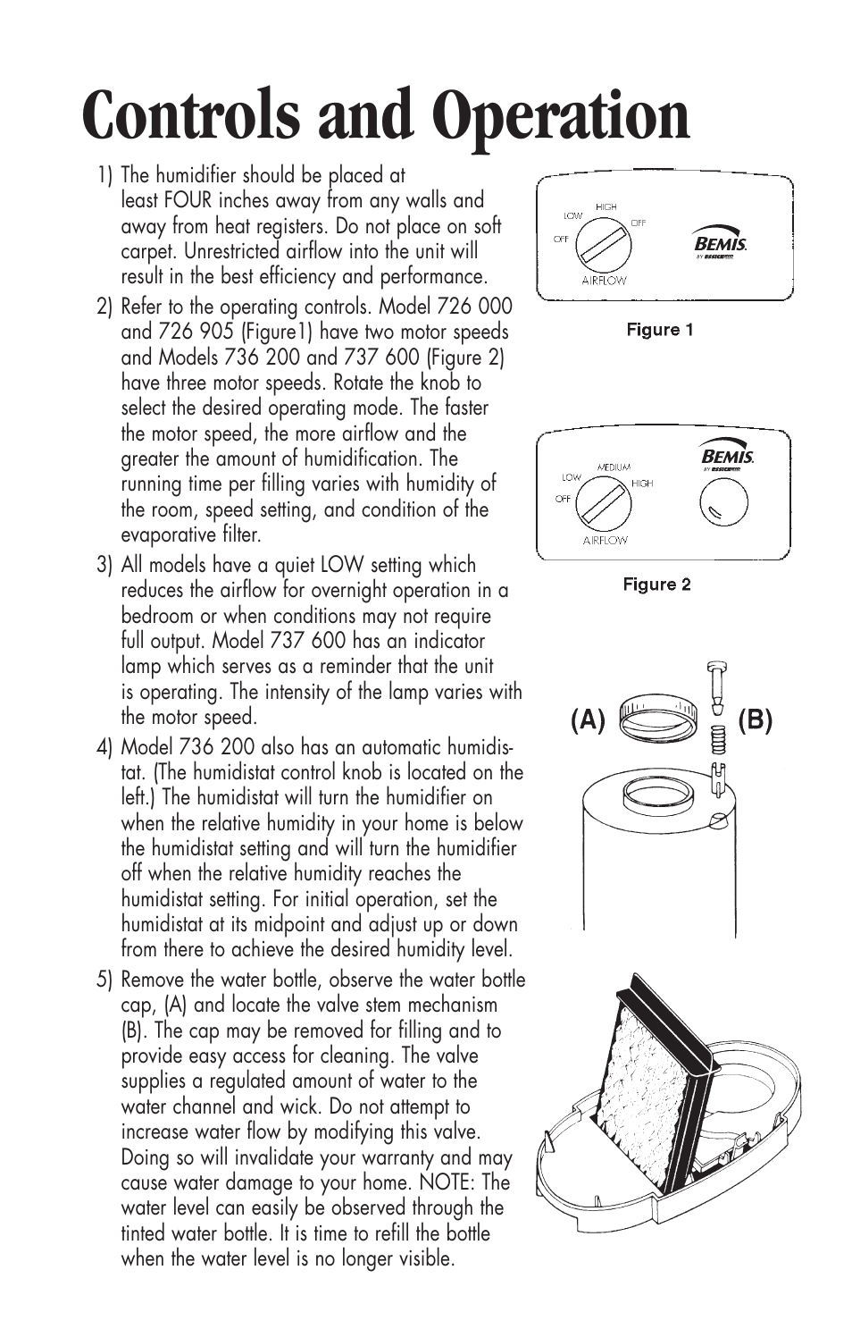 Controls and operation | Essick Air 726 000 2-speed User Manual | Page 4 / 44