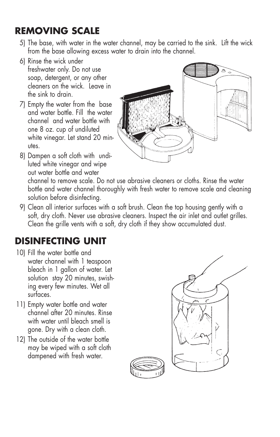 Removing scale, Disinfecting unit | Essick Air 726 000 2-speed User Manual | Page 7 / 44