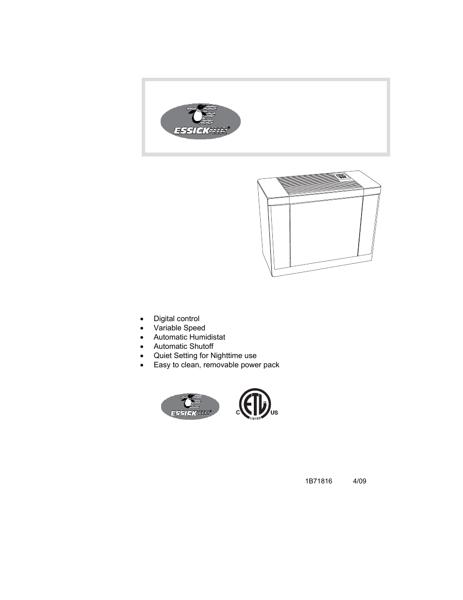 Essick Air 4D7 800 User Manual | 19 pages