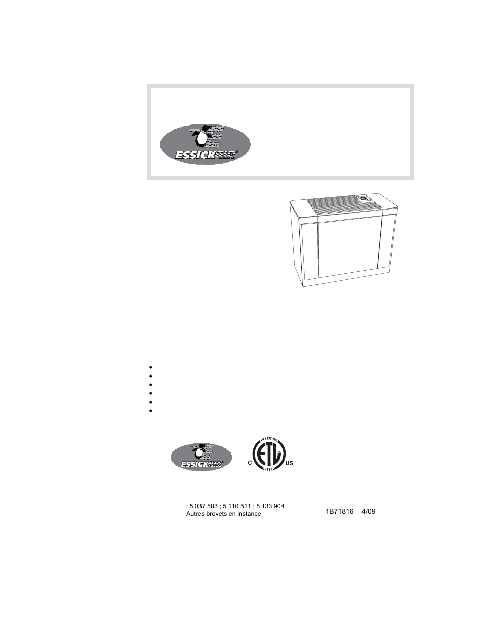 Francais, Guide d’utilisation et d’entretien du proprietaire, Modèles | Humidificateur évaporateur | Essick Air 4D7 800 User Manual | Page 13 / 19
