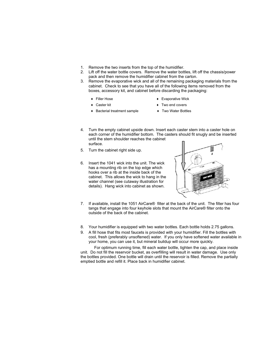 Assembly, Filling information | Essick Air 4D7 800 User Manual | Page 3 / 19
