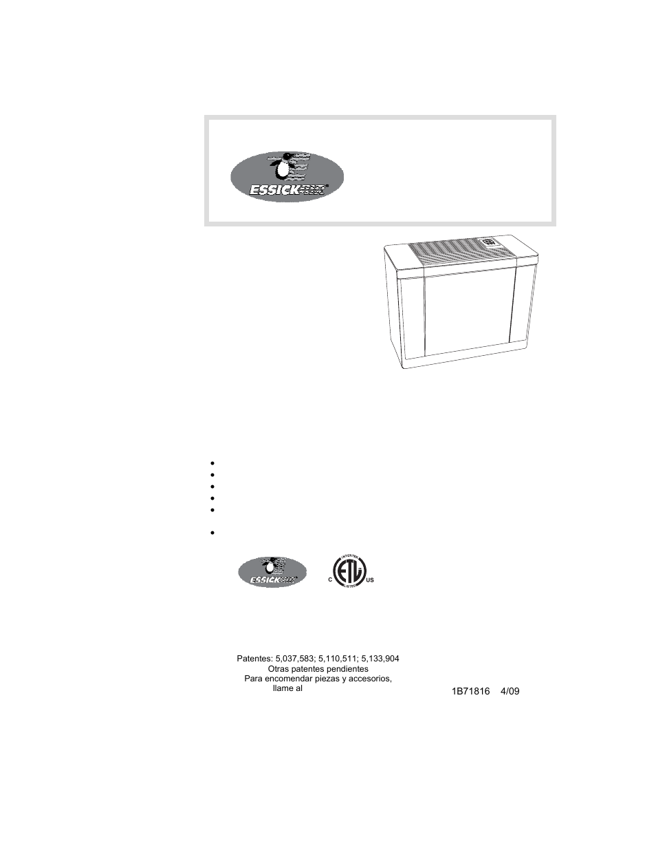 Espanol, Manual de cuidados y uso del propietario, Humidificador vaporizador | Essick Air 4D7 800 User Manual | Page 7 / 19