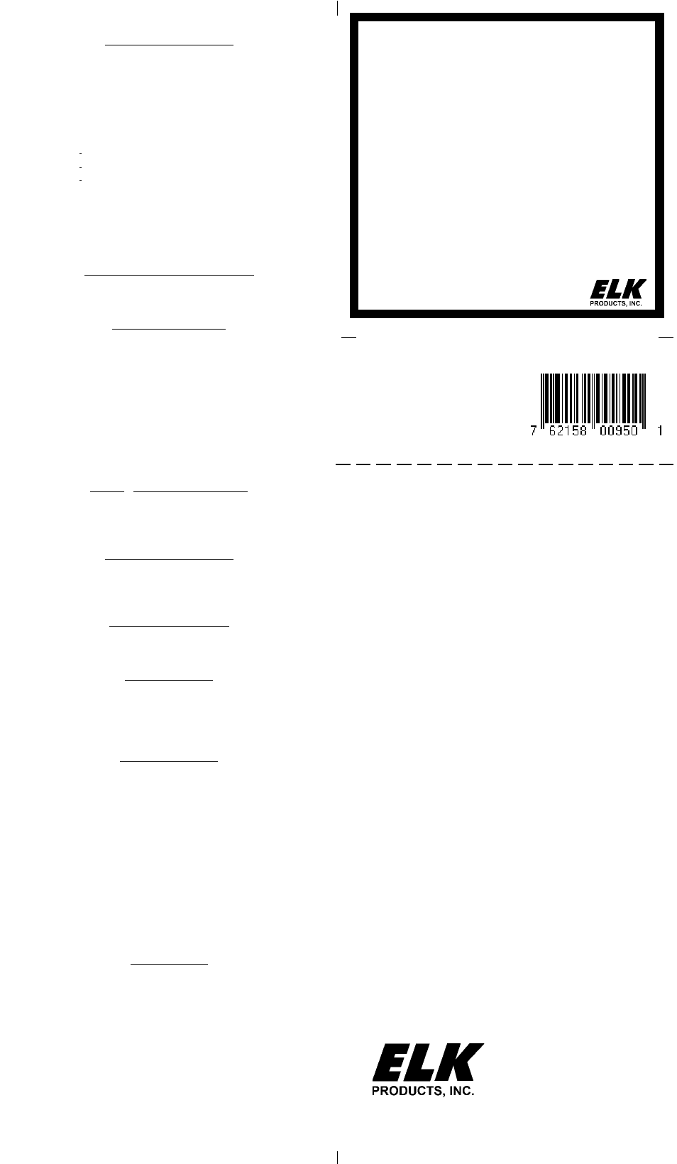 Elk Products ELK-950 User Manual | 2 pages