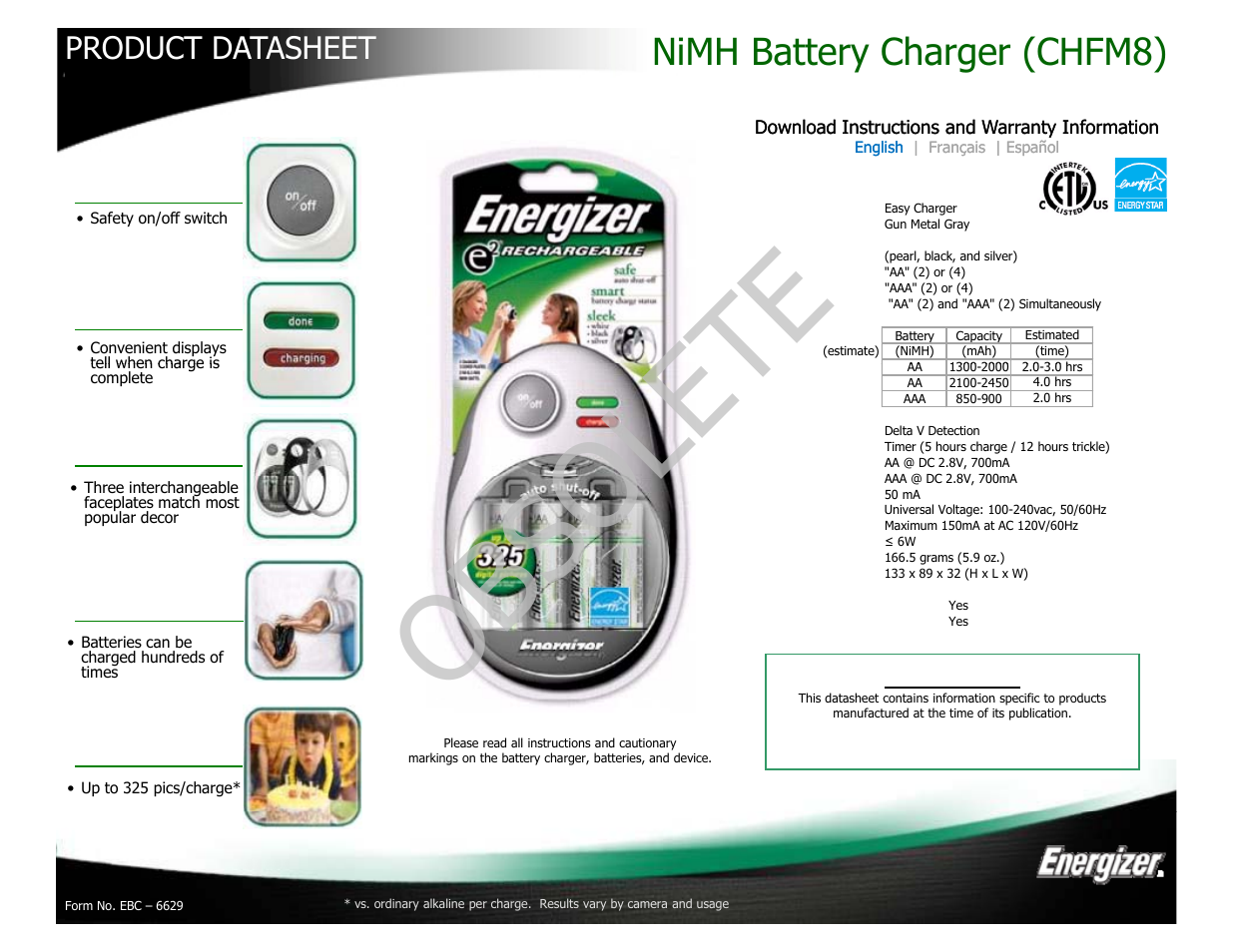 Energizer CHFM8 User Manual | 1 page