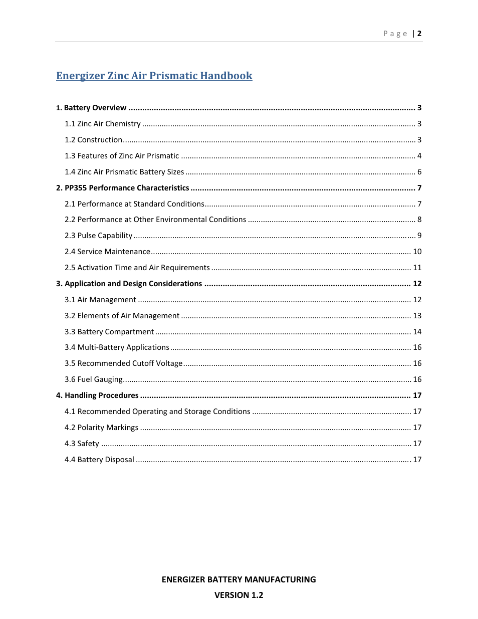 Energizer zinc air prismatic handbook | Energizer PP355 User Manual | Page 2 / 17