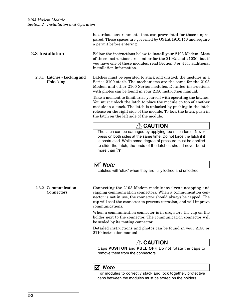 3 installation, 1 latches - locking and unlocking, 2 communication connectors | 3 installation -2, Caution | Energizer 2103G User Manual | Page 18 / 86