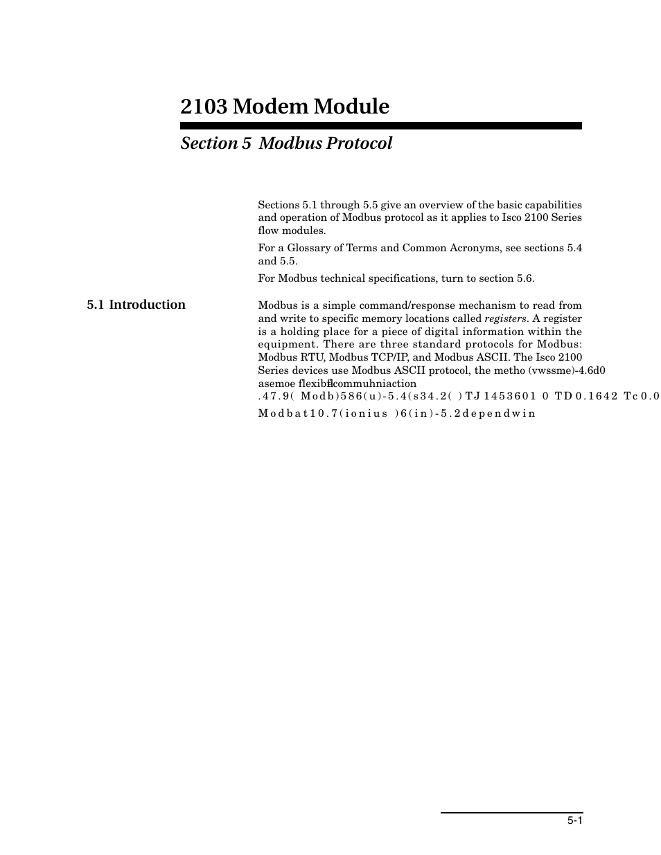 Section 5 modbus protocol, 1 introduction, 2 operation | 1 introduction -1 5.2 operation -1, 2103 modem module | Energizer 2103G User Manual | Page 41 / 86