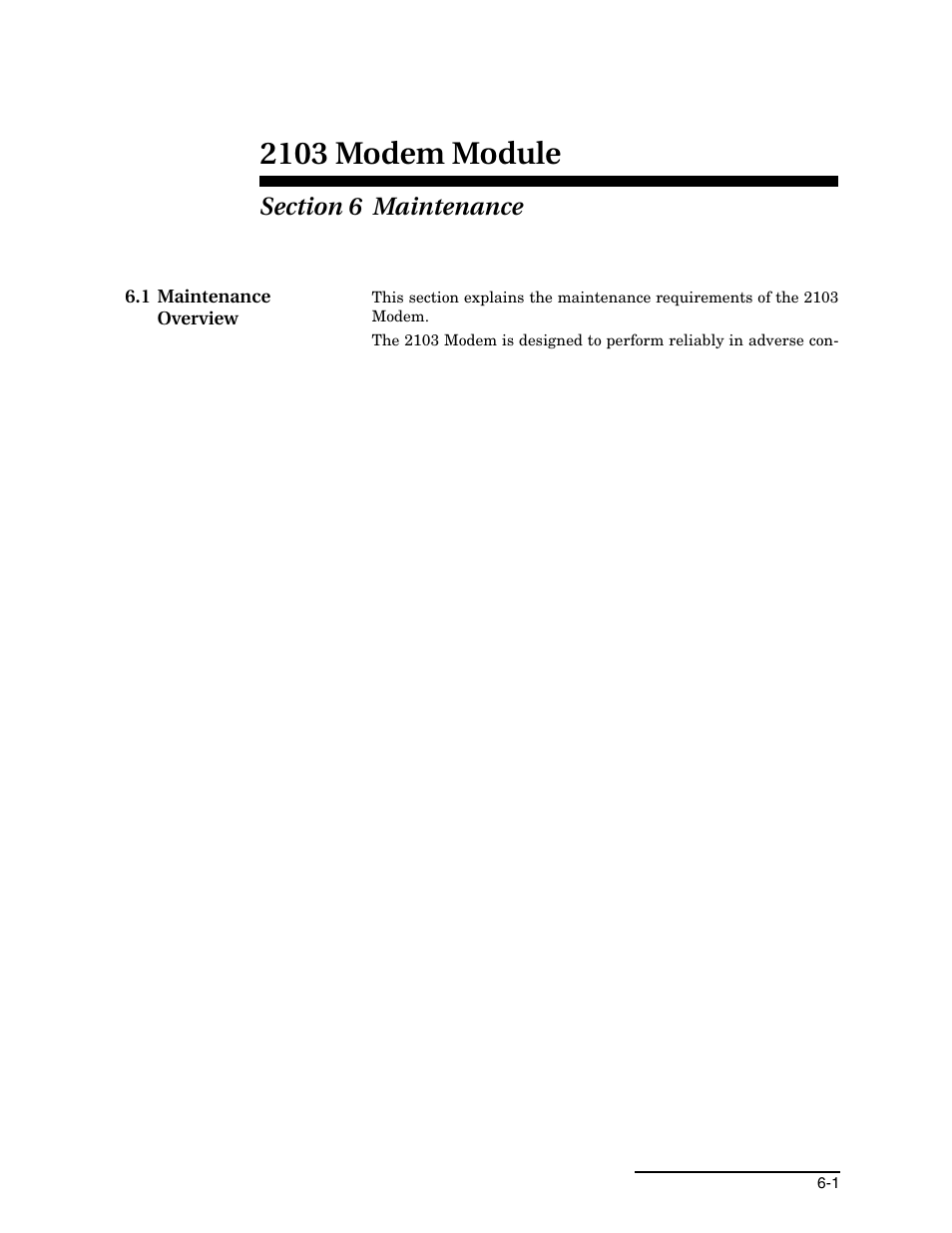 Section 6 maintenance, 1 maintenance overview, 1 cleaning | 2 maintenance kit, 1 maintenance overview -1, 1 cleaning -1, 2 maintenance kit -1, 2103 modem module | Energizer 2103G User Manual | Page 51 / 86