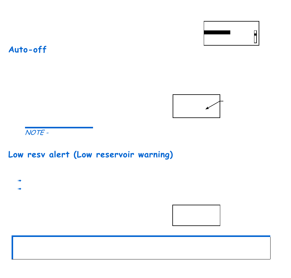 Auto-off, Low resv alert (low reservoir warning), Auto-off low resv alert (low reservoir warning) | Energizer 715 User Manual | Page 132 / 188
