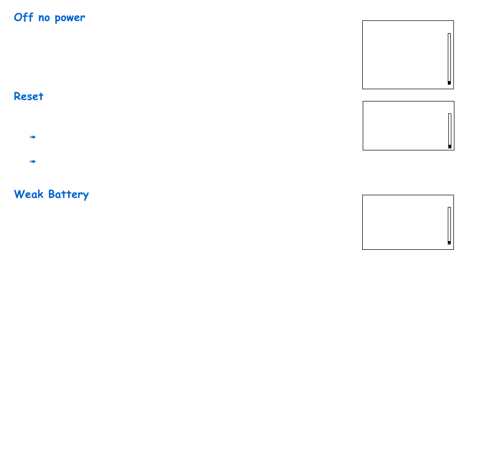 Off no power, Reset, Weak battery | Off no power reset weak battery, No power, 140 chapter: 9 off no power | Energizer 715 User Manual | Page 162 / 188