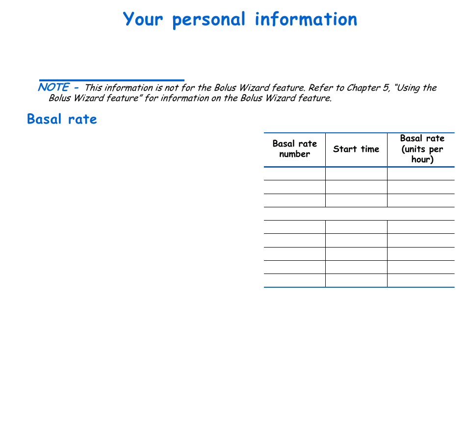 Your personal information, Basal rate | Energizer 715 User Manual | Page 21 / 188