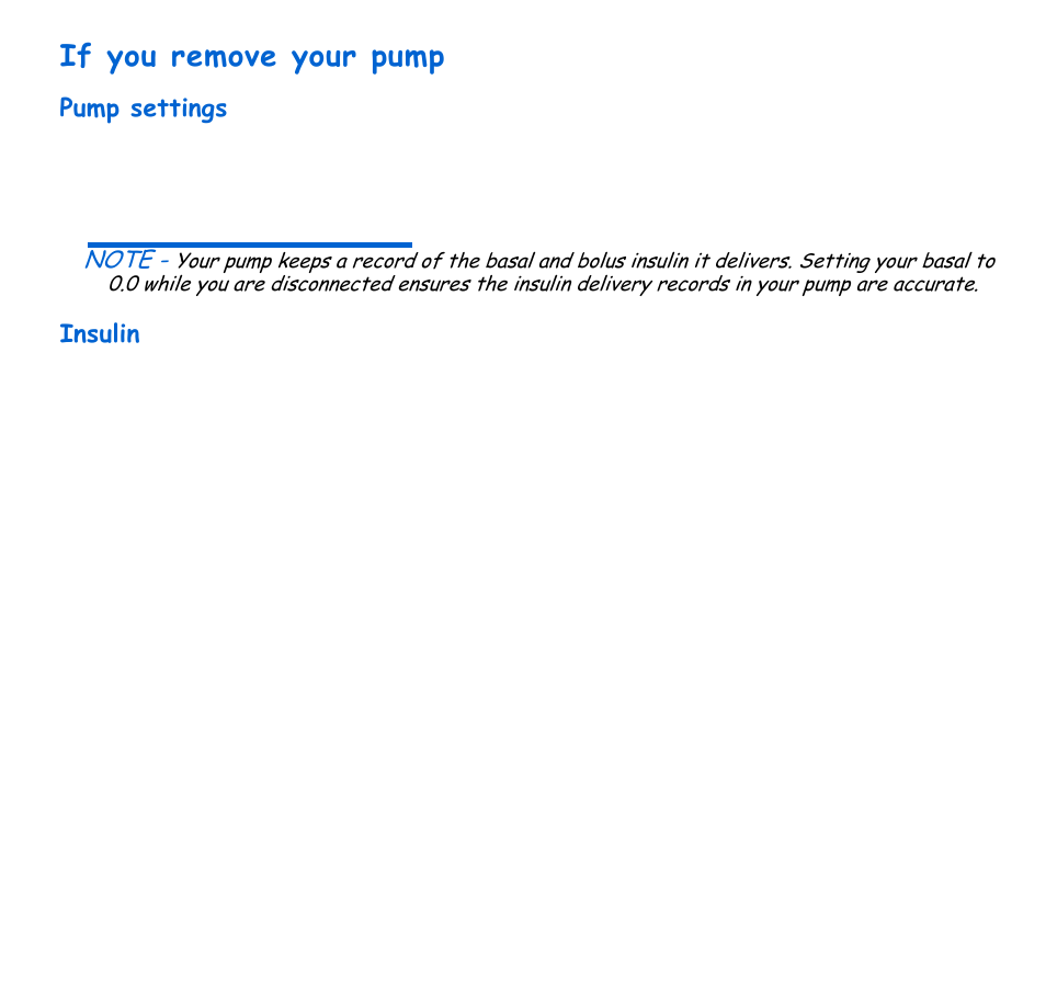 If you remove your pump, Pump settings, Insulin | Pump settings insulin | Energizer 715 User Manual | Page 43 / 188