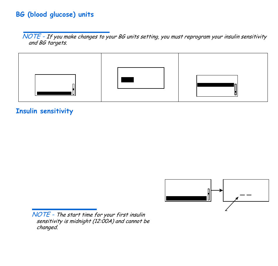 Bg (blood glucose) units, Insulin sensitivity, Bg (blood glucose) units insulin sensitivity | Using the bolus wizard feature 69 | Energizer 715 User Manual | Page 91 / 188