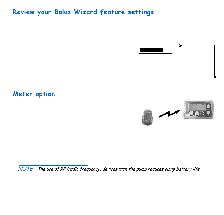 Review your bolus wizard feature settings, Meter option, Using the bolus wizard feature 73 | Energizer 715 User Manual | Page 95 / 188