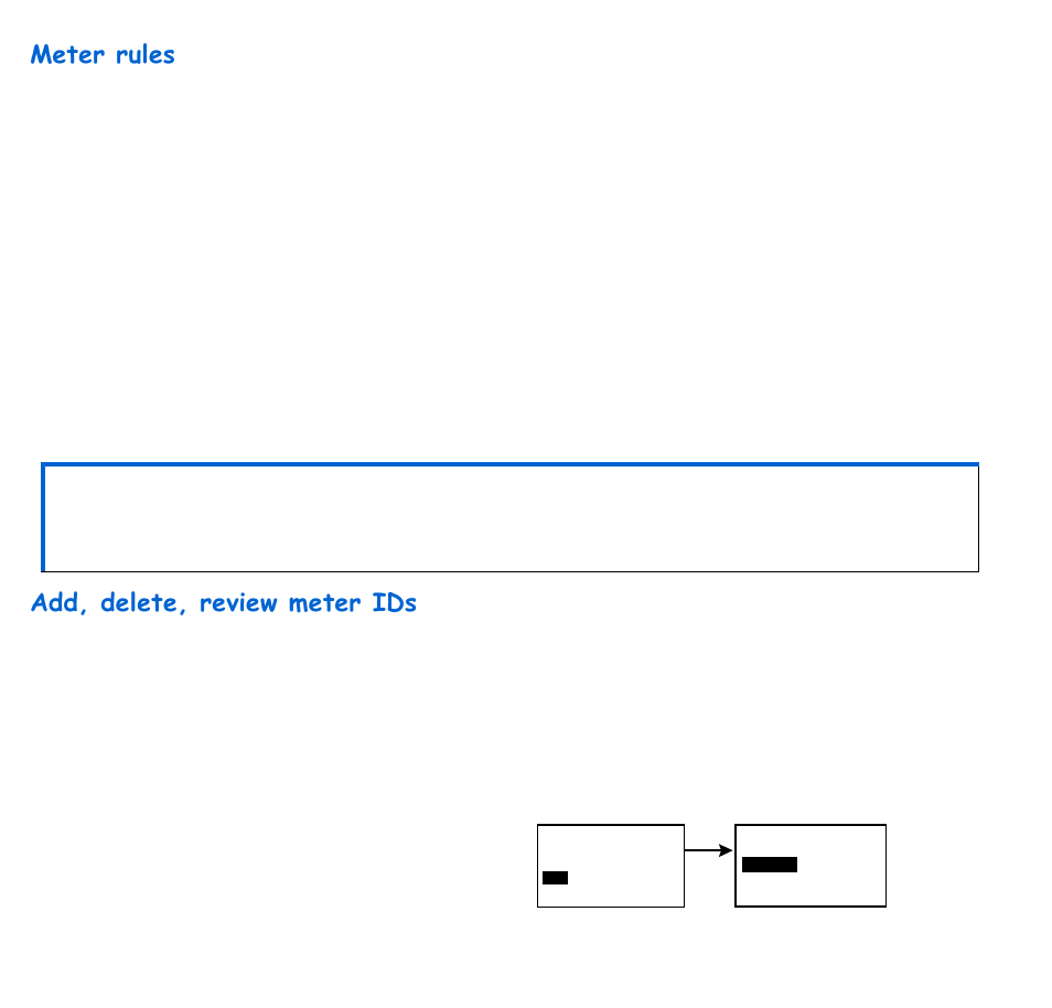 Meter rules, Add, delete, review meter ids, Meter rules add, delete, review meter ids | 74 chapter: 5 | Energizer 715 User Manual | Page 96 / 188