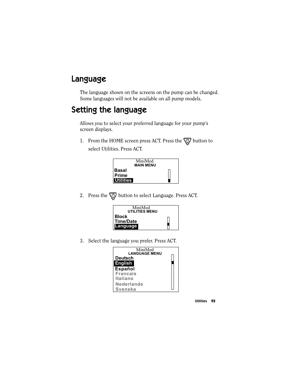 Language, Setting the language, Language setting the language | Energizer MMT-511 User Manual | Page 105 / 170