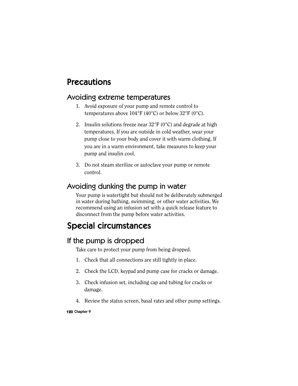 Precautions, Avoiding extreme temperatures, Avoiding dunking the pump in water | Special circumstances, If the pump is dropped | Energizer MMT-511 User Manual | Page 132 / 170