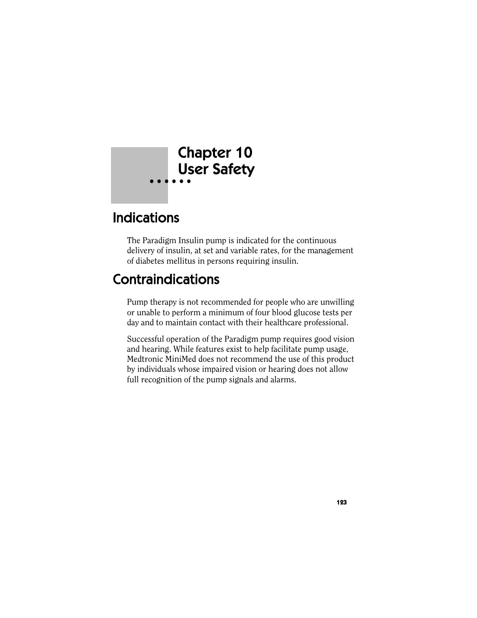 Chapter 10: user safety, Indications, Contraindications | Chapter 10, User safety, Indications contraindications | Energizer MMT-511 User Manual | Page 135 / 170