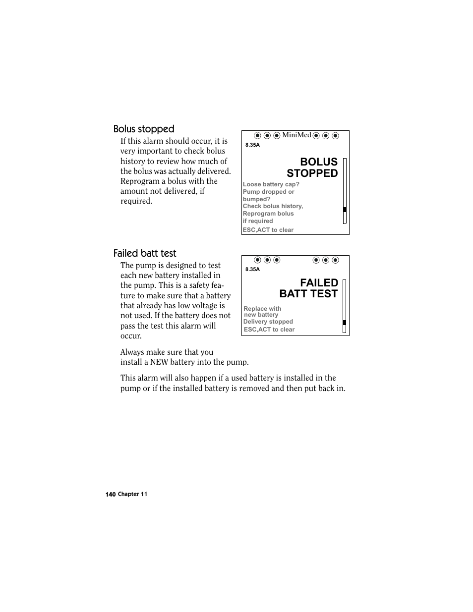 Bolus stopped, Failed batt test, Bolus stopped failed batt test | Bolus, Stopped, Batt test, Failed | Energizer MMT-511 User Manual | Page 152 / 170