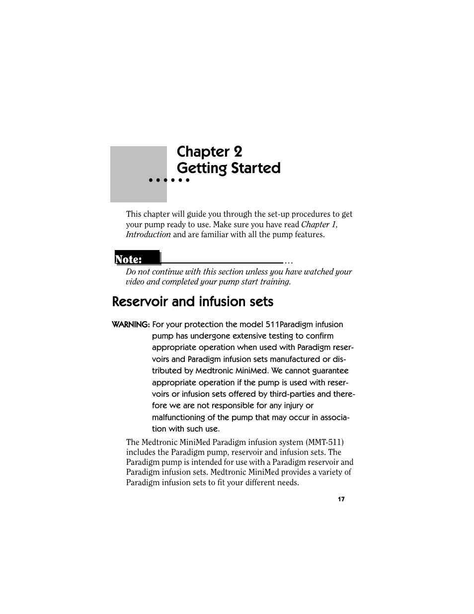 Chapter 2: getting started, Reservoir and infusion sets, Chapter 2 | Getting started | Energizer MMT-511 User Manual | Page 29 / 170