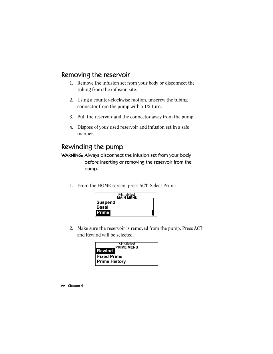 Removing the reservoir, Rewinding the pump, Removing the reservoir rewinding the pump | Energizer MMT-511 User Manual | Page 34 / 170