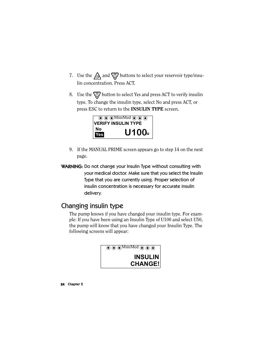 Changing insulin type, U100, Insulin change | Energizer MMT-511 User Manual | Page 36 / 170