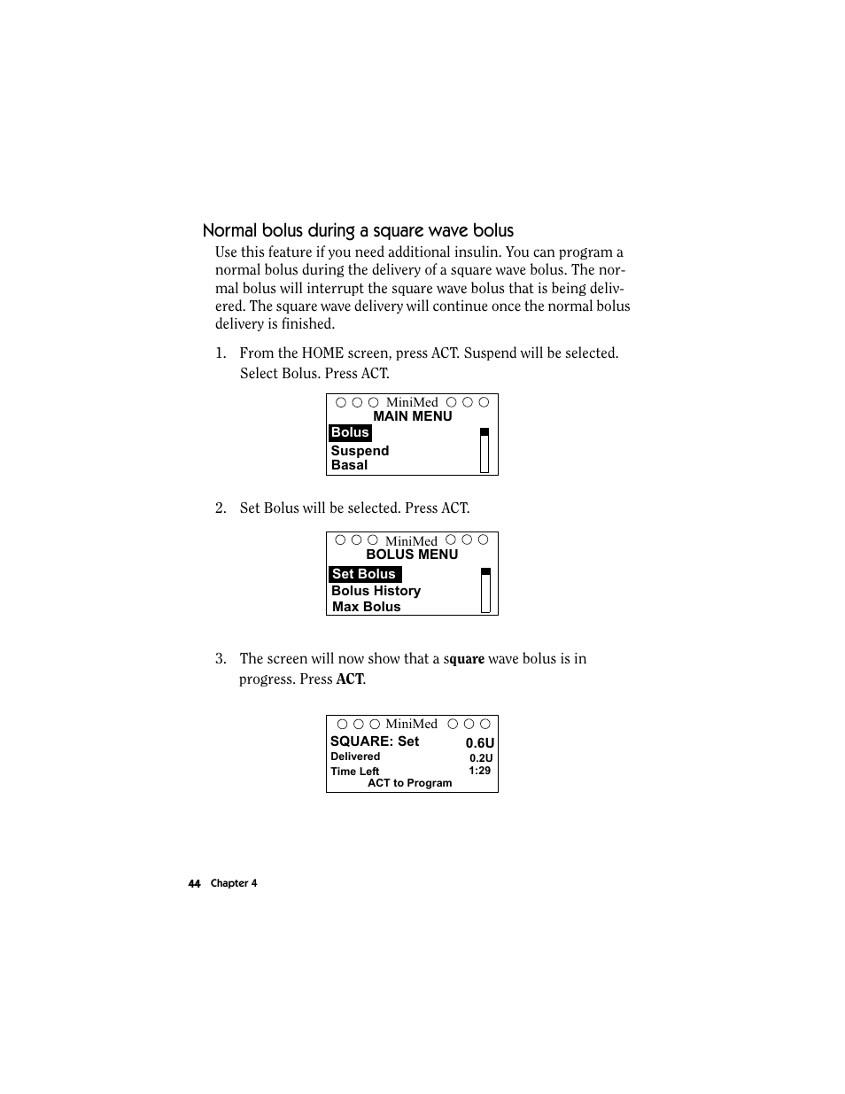 Normal bolus during a square wave bolus | Energizer MMT-511 User Manual | Page 56 / 170