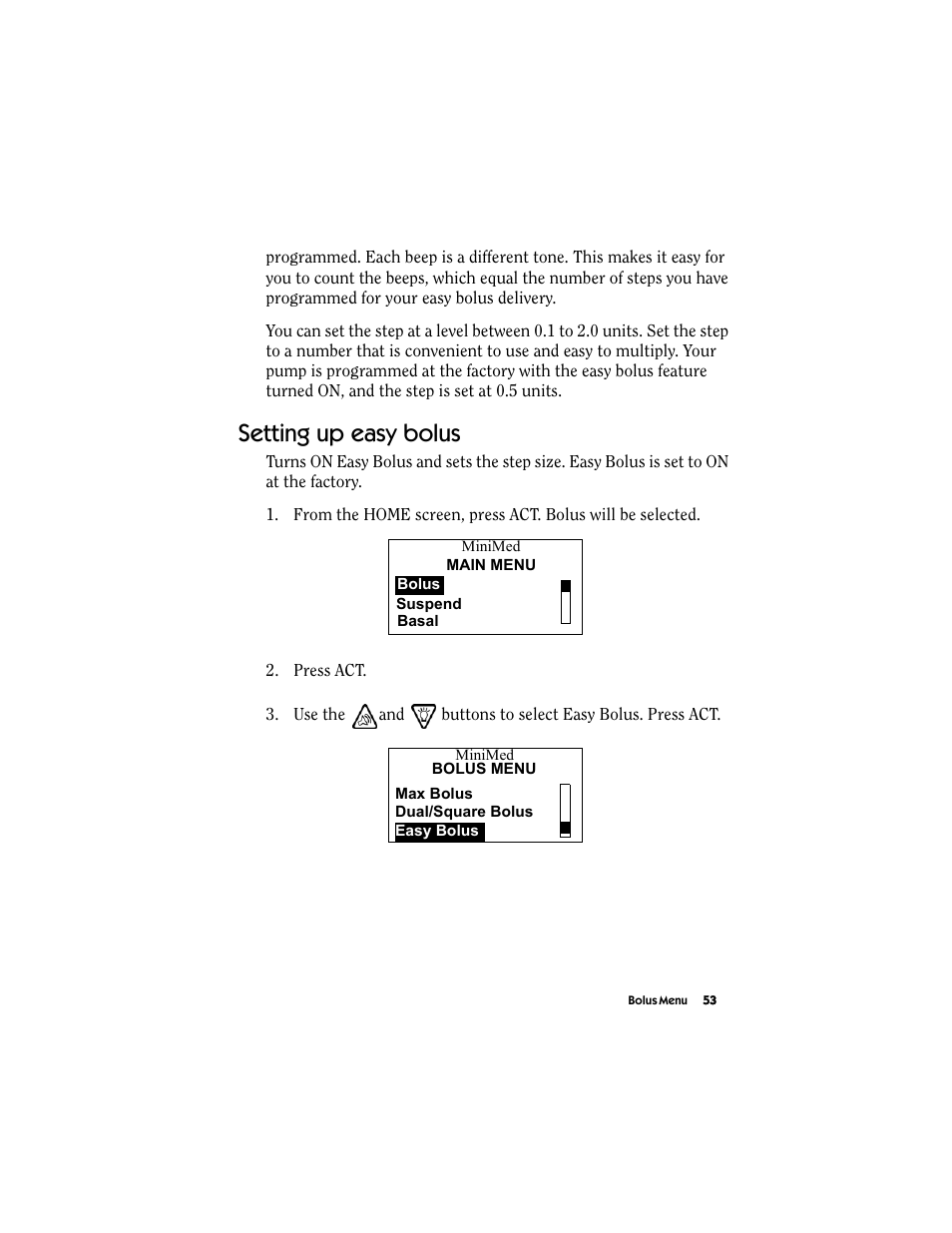 Setting up easy bolus | Energizer MMT-511 User Manual | Page 65 / 170