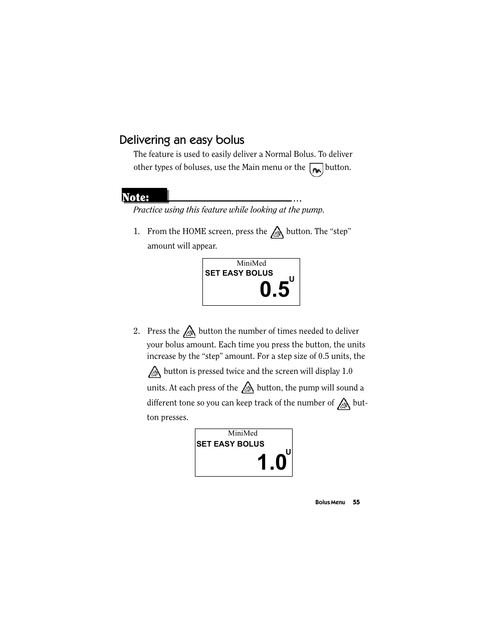 Delivering an easy bolus | Energizer MMT-511 User Manual | Page 67 / 170
