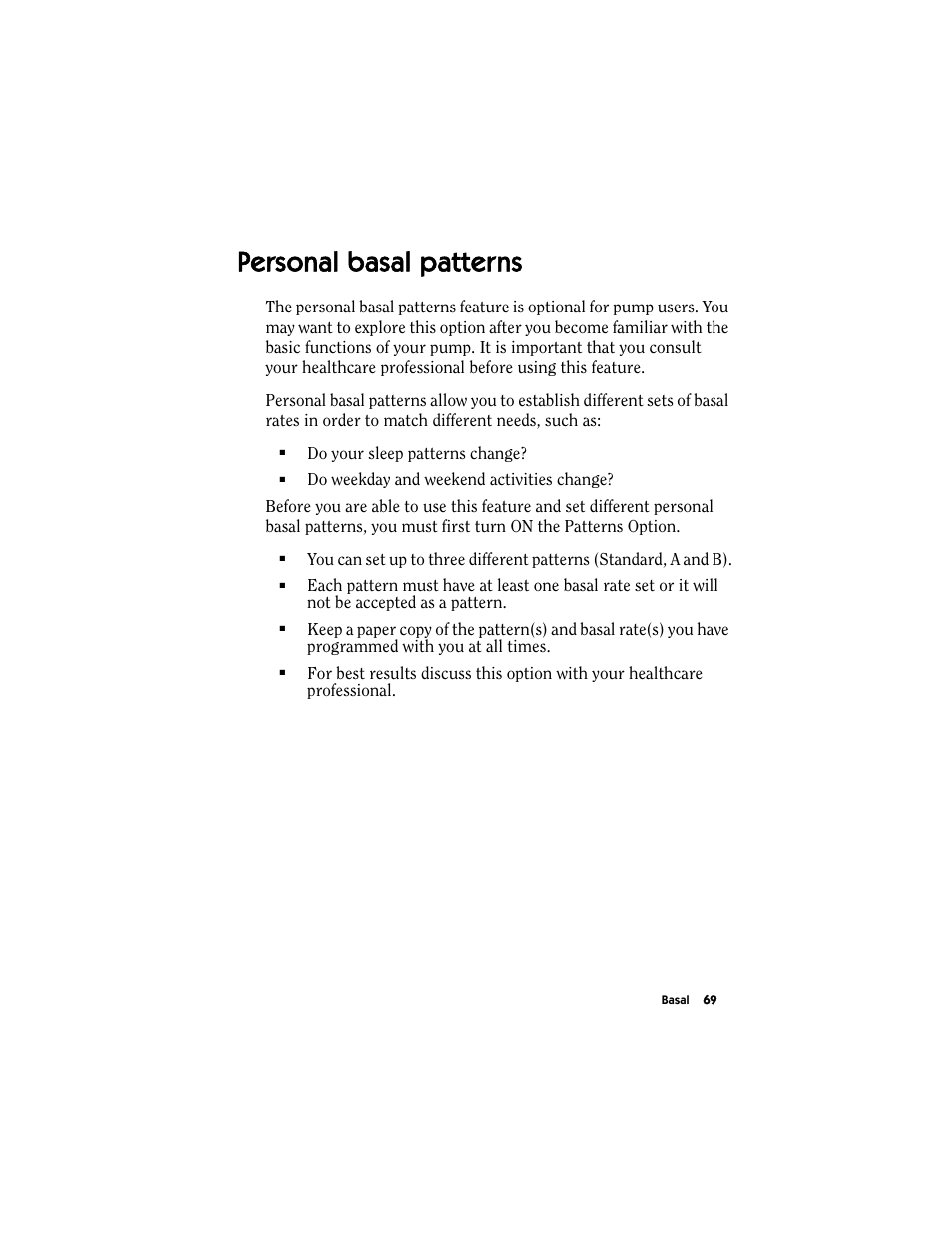 Personal basal patterns | Energizer MMT-511 User Manual | Page 81 / 170