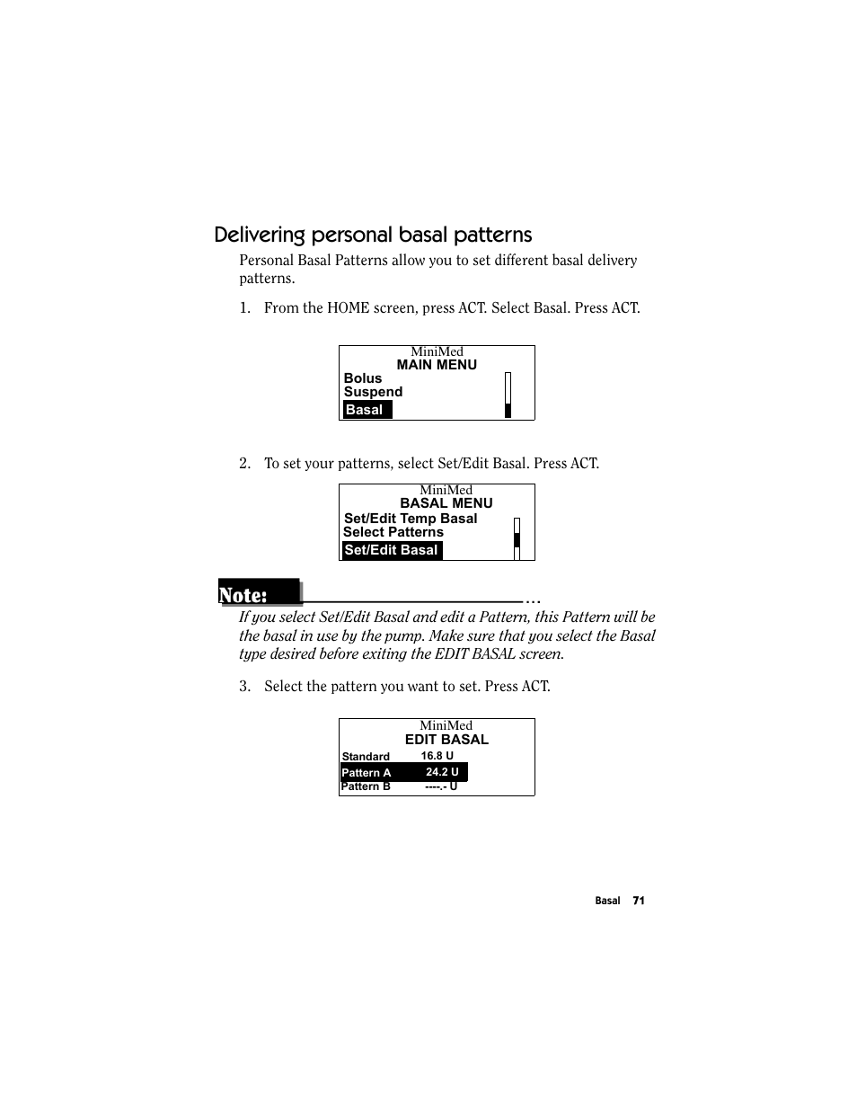Delivering personal basal patterns | Energizer MMT-511 User Manual | Page 83 / 170