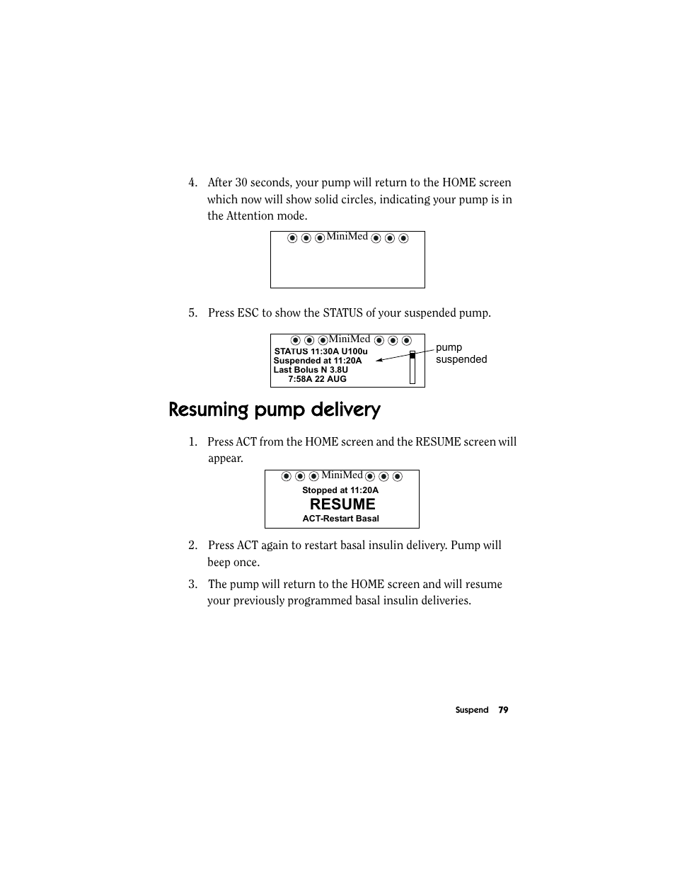 Resuming pump delivery, Resume | Energizer MMT-511 User Manual | Page 91 / 170