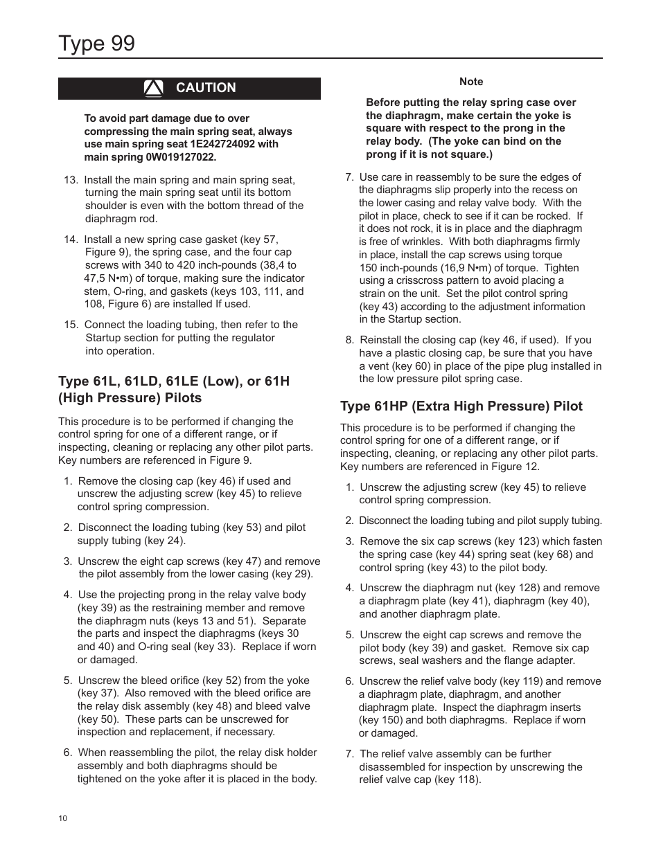Type 99, Caution, Type 61hp (extra high pressure) pilot | Emerson Process Management 99 User Manual | Page 10 / 20