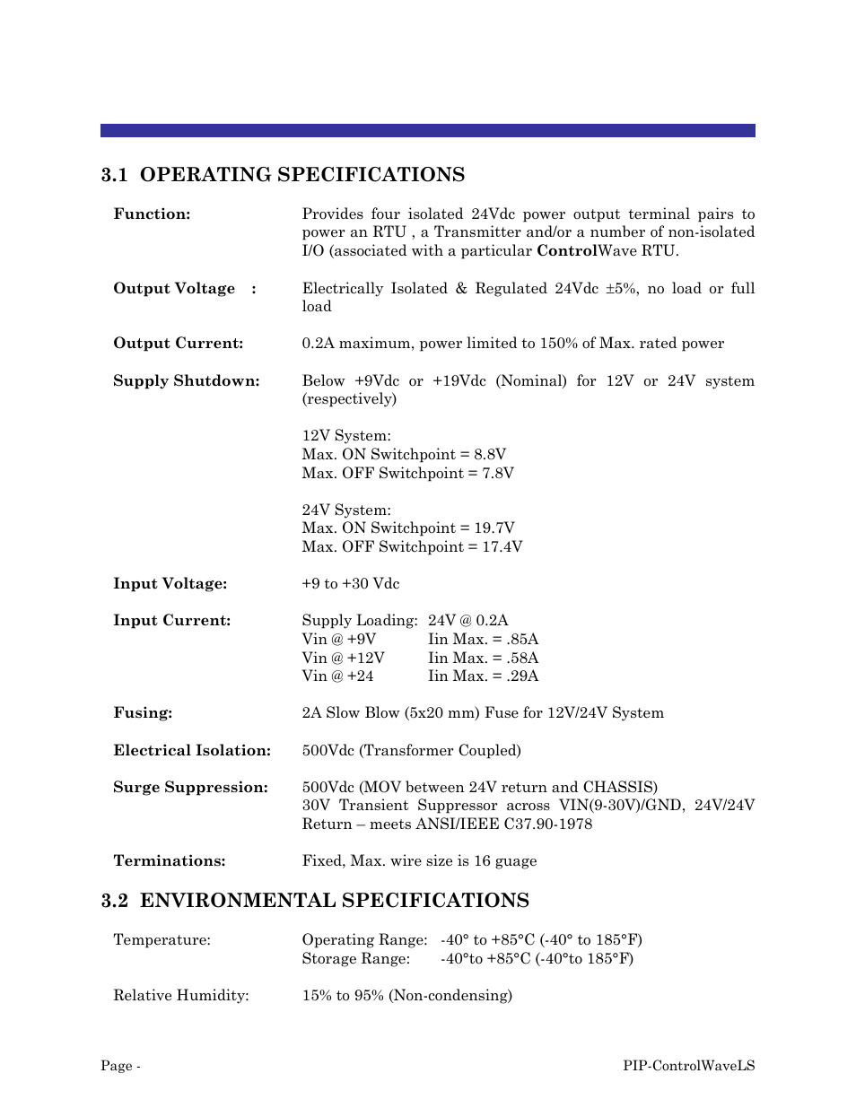 Specifications, 1 operating specifications, 2 environmental specifications | Emerson Process Management ControlWave MICRO User Manual | Page 19 / 23