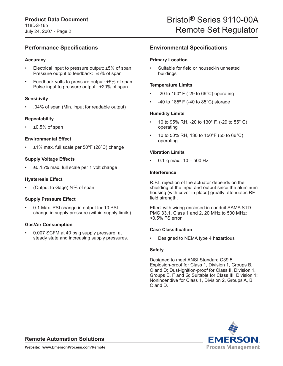 Bristol | Emerson Process Management Bristol Series 9110-00A User Manual | Page 2 / 5