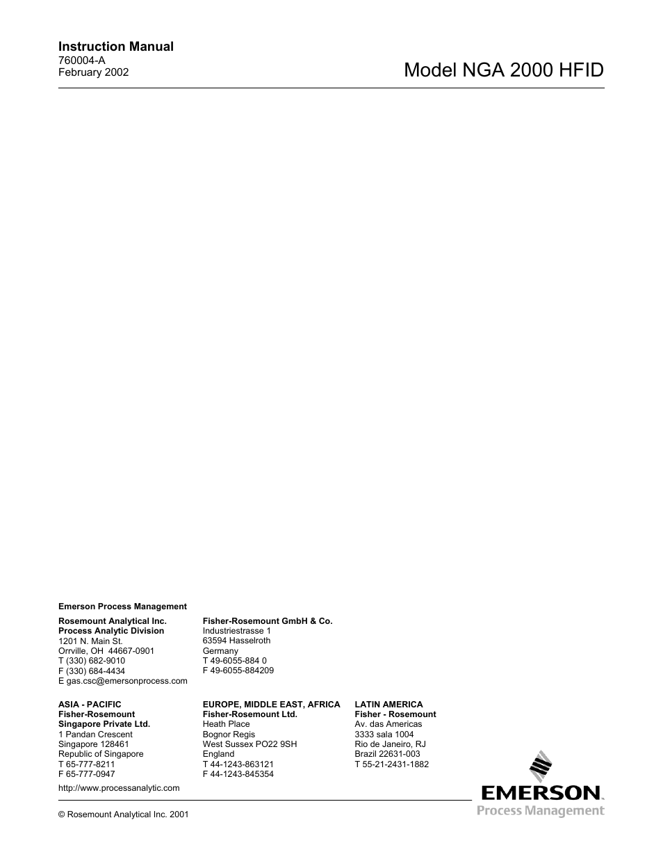 Emerson process management - worldwide, Model nga 2000 hfid | Emerson Process Management 760004-A User Manual | Page 118 / 118