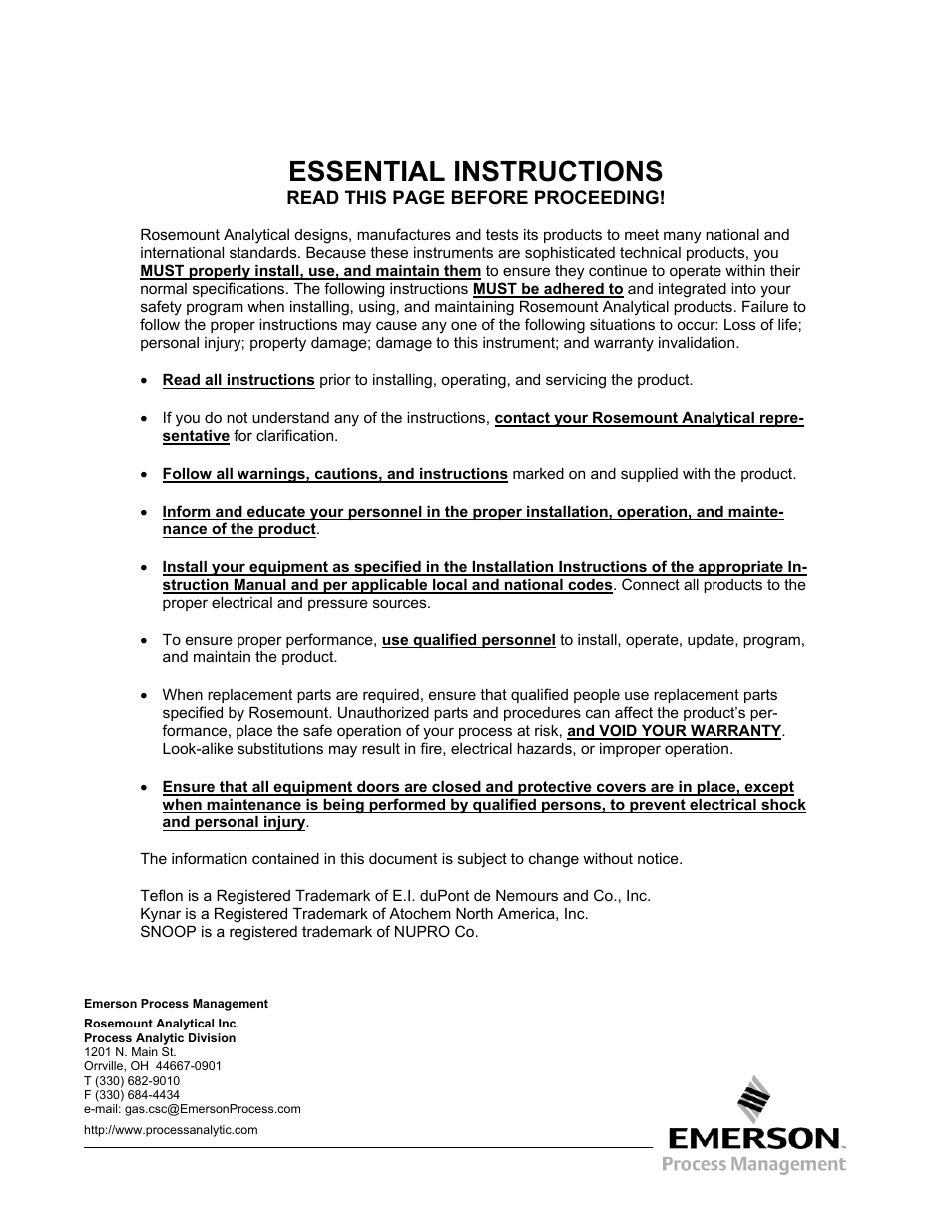 Essential instructions | Emerson Process Management 760004-A User Manual | Page 2 / 118