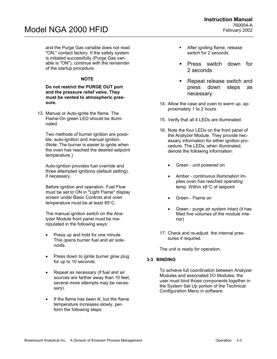 3 binding, Model nga 2000 hfid | Emerson Process Management 760004-A User Manual | Page 33 / 118