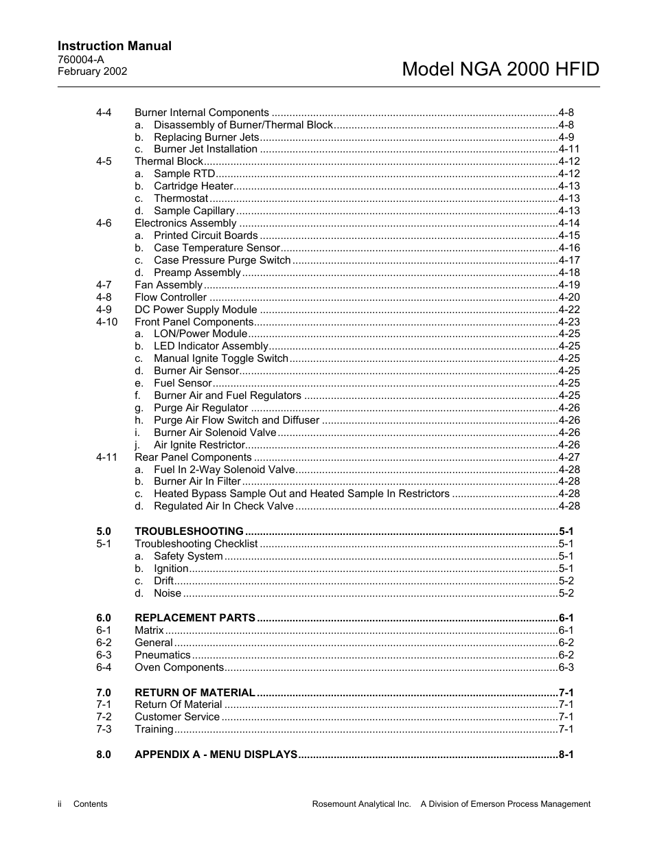 Model nga 2000 hfid | Emerson Process Management 760004-A User Manual | Page 4 / 118