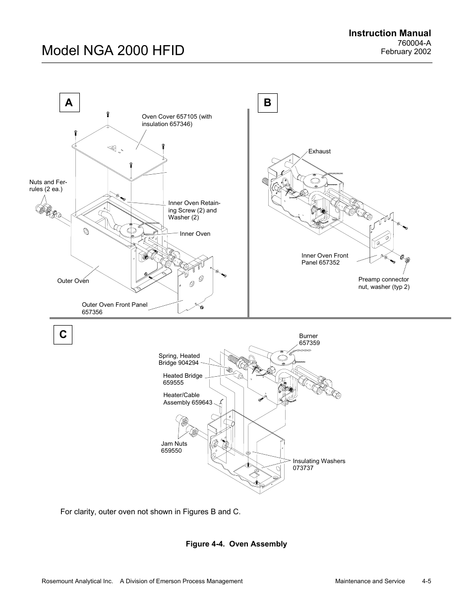 4 oven assembly, Model nga 2000 hfid, Ab c | Instruction manual | Emerson Process Management 760004-A User Manual | Page 43 / 118