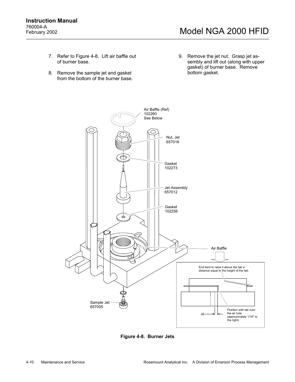 8 burner jets, Model nga 2000 hfid, Instruction manual | Emerson Process Management 760004-A User Manual | Page 48 / 118