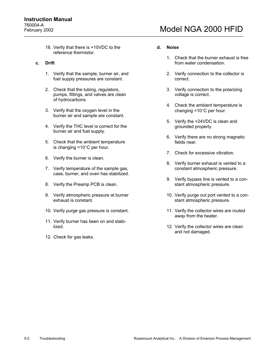 C. drift, D. noise, Model nga 2000 hfid | Emerson Process Management 760004-A User Manual | Page 68 / 118