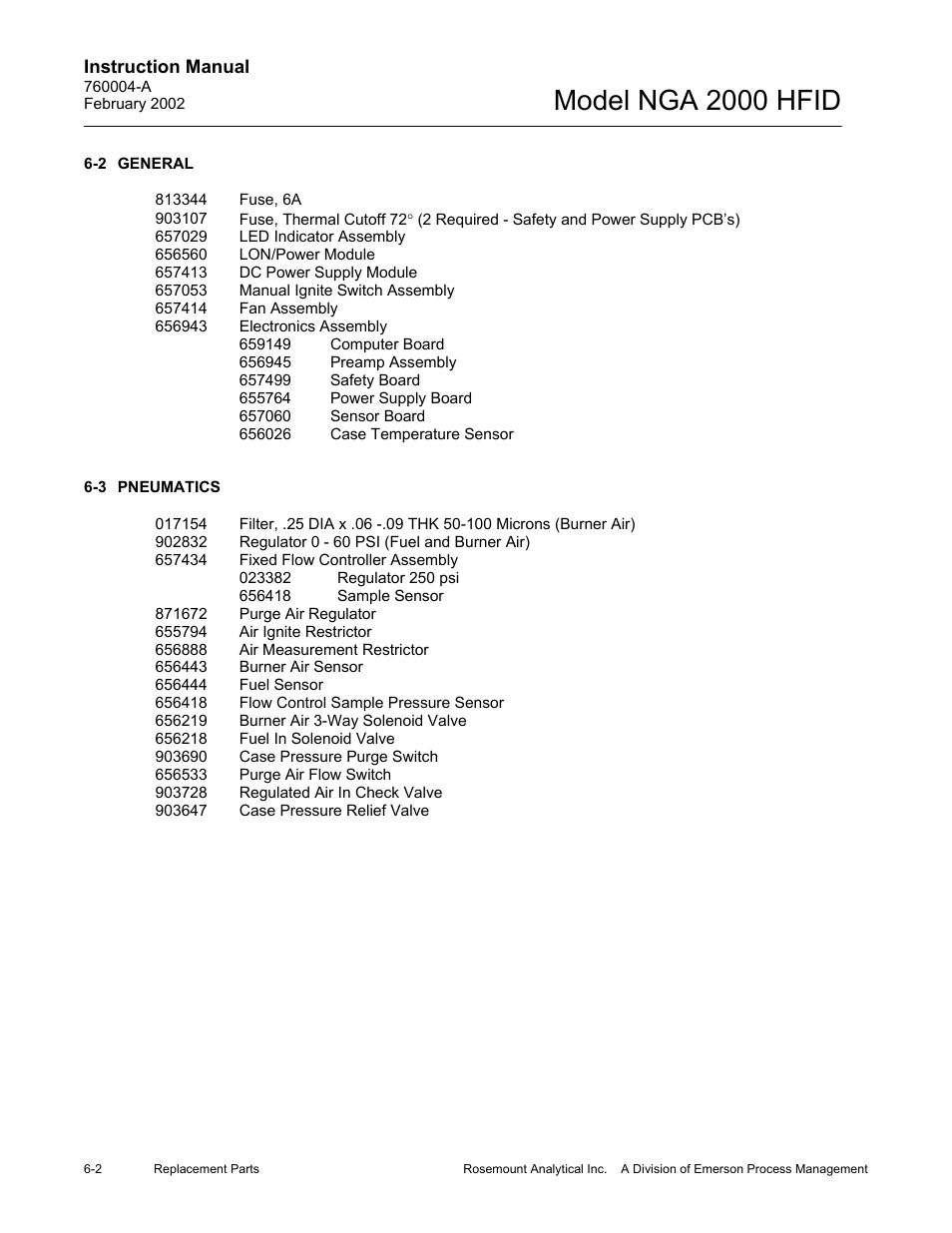 2 general, 3 pneumatics, Model nga 2000 hfid | Emerson Process Management 760004-A User Manual | Page 70 / 118