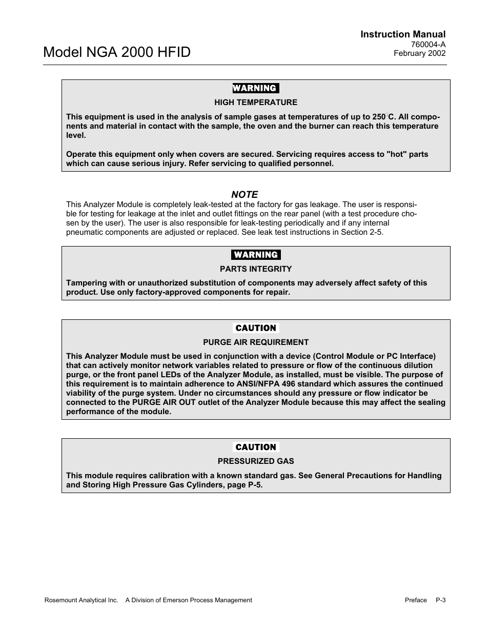 Model nga 2000 hfid | Emerson Process Management 760004-A User Manual | Page 9 / 118