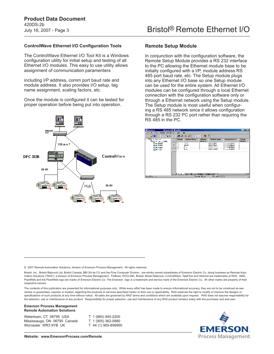 Bristol, Remote ethernet i/o | Emerson Process Management ControlWave Remote Ethernet I/O User Manual | Page 3 / 3