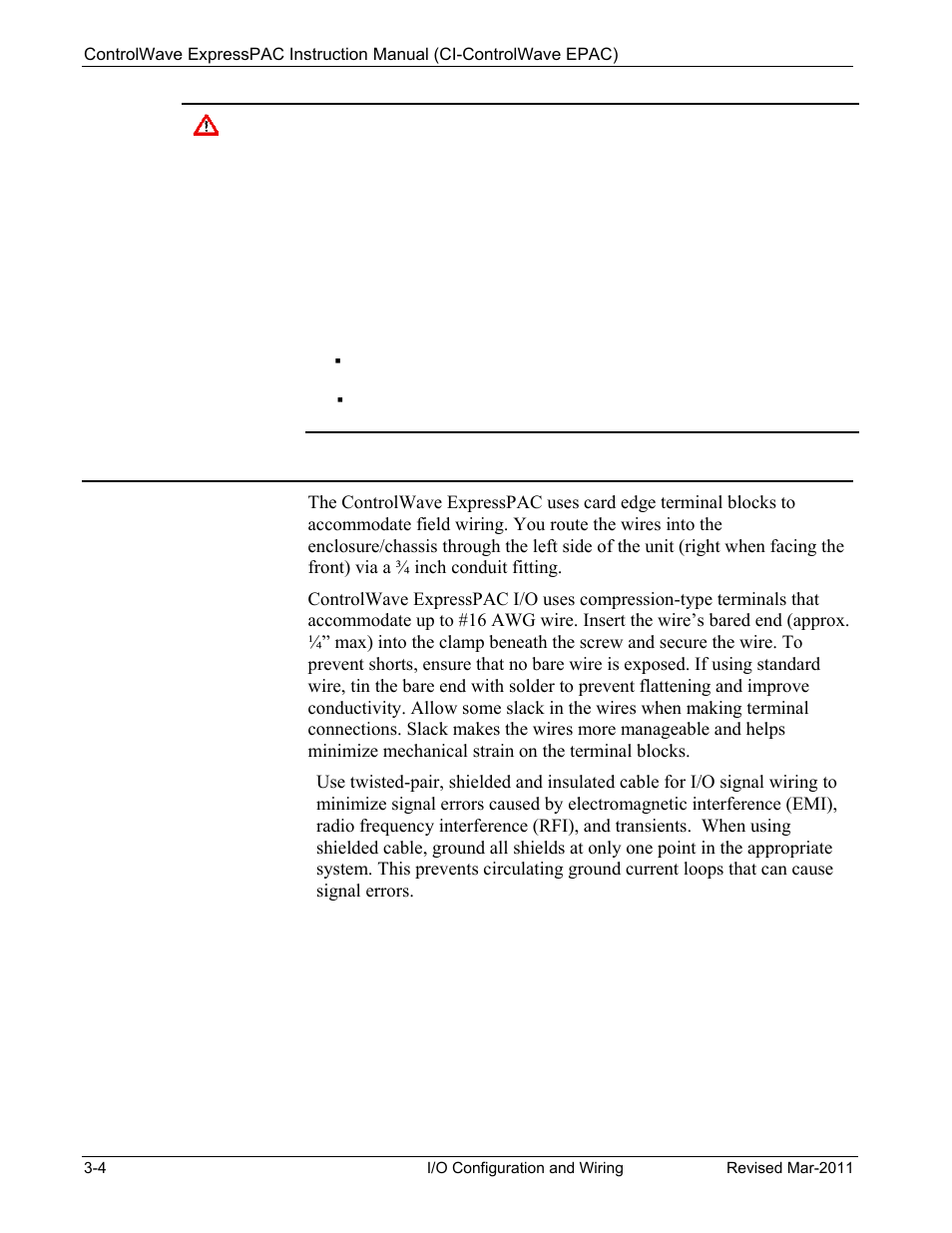 3 i/o wiring, 3 i/o, Wiring -4 | I/o wiring | Emerson Process Management Bristol ControlWave ExpressPAC User Manual | Page 50 / 96