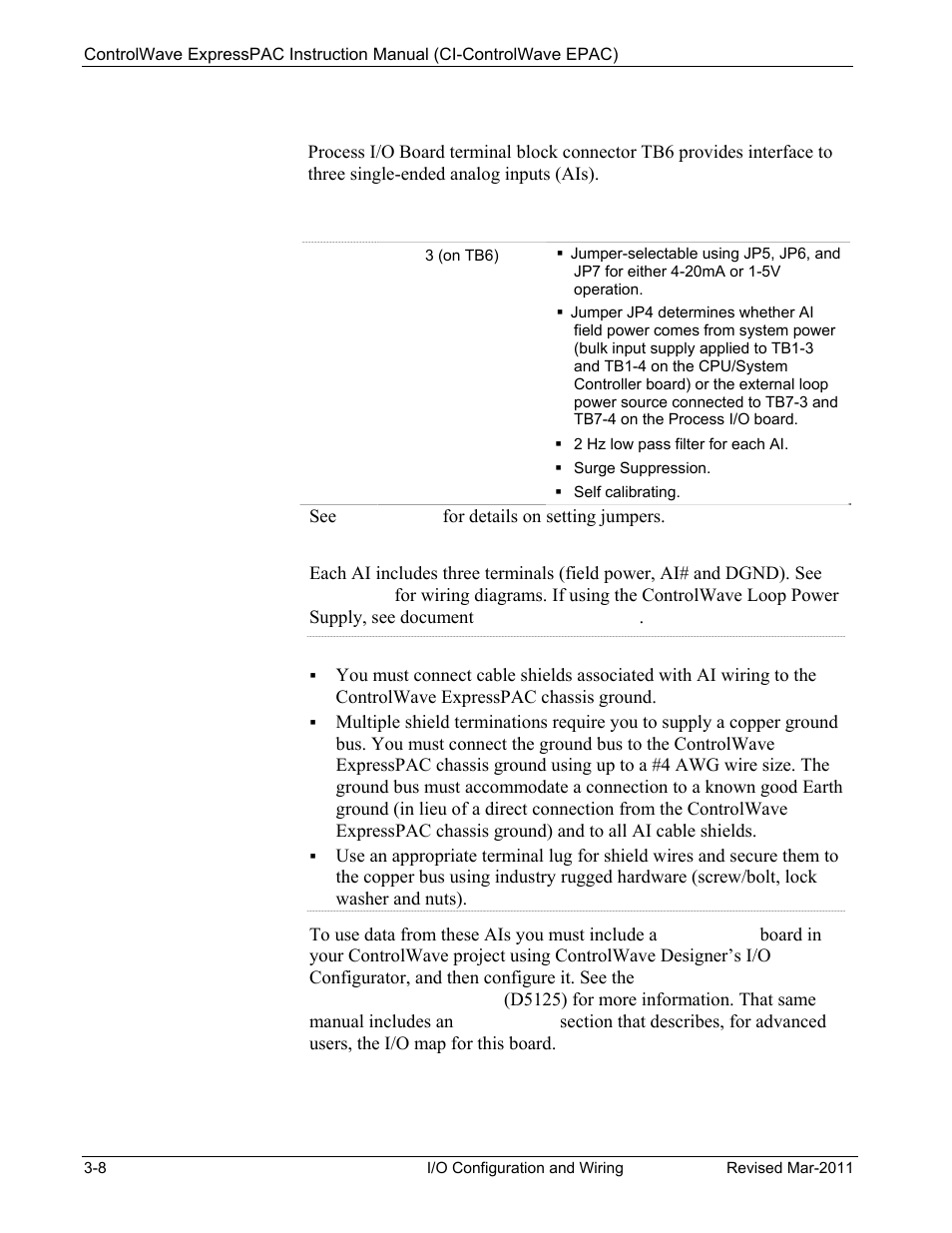 3 non, Isolated analog inputs (ai) on tb6 of process i/o, Board | Emerson Process Management Bristol ControlWave ExpressPAC User Manual | Page 54 / 96