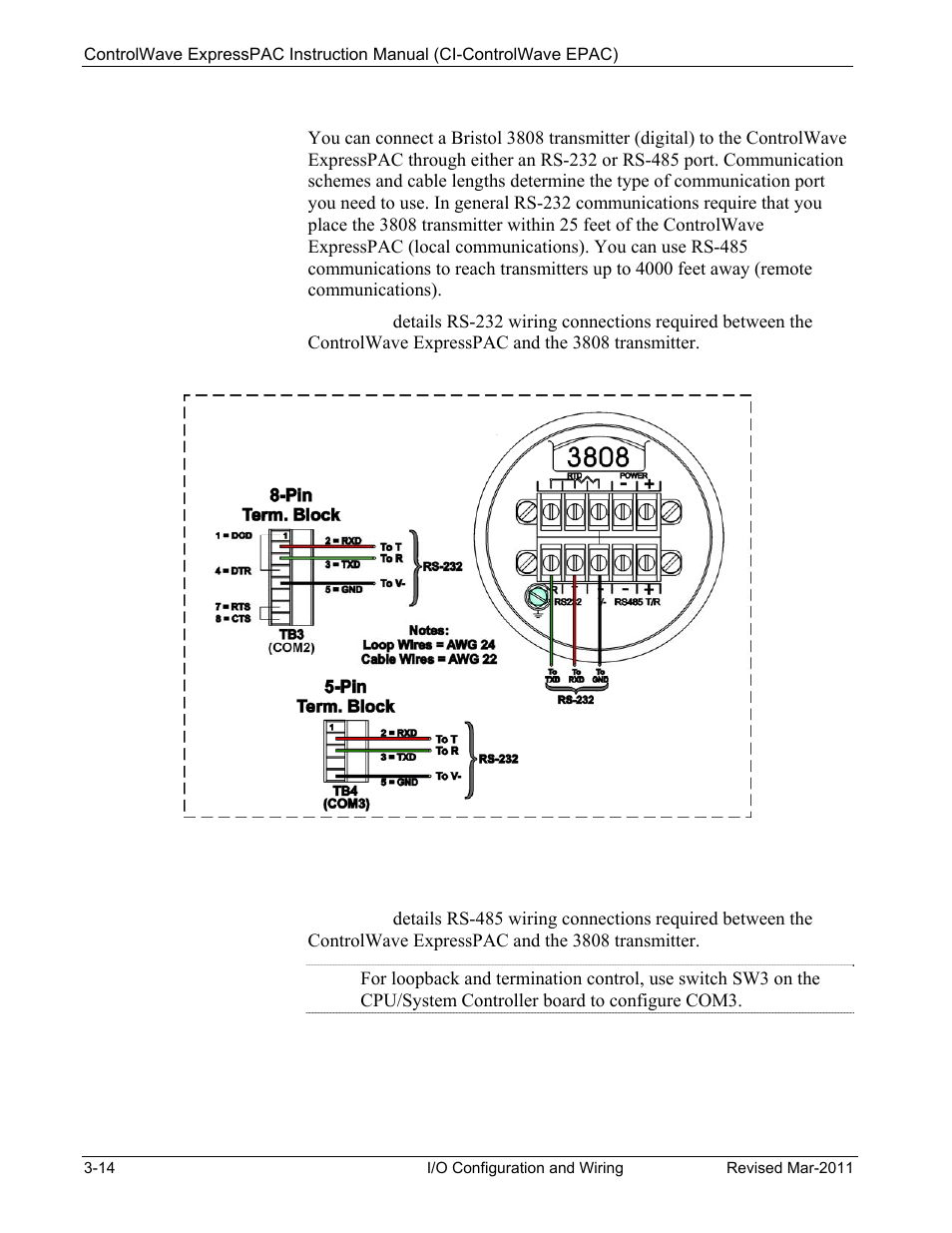 8 connections to a bristol model 3808 transmitter, Connections to a bristol model 3808 transmitter | Emerson Process Management Bristol ControlWave ExpressPAC User Manual | Page 60 / 96